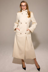 Sander Cream Double Breasted Funnel Neck Coat