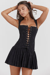 Talia Black Pleated Mini Dress