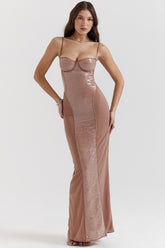 Bonita Cafe Au Lait Sequin Maxi Dress