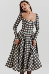 Eliza Red Tartan Corset Midi Dress