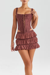 Mistress Rocks Coffee Bean Layered Mini Skirt - SALE