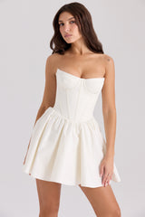 Kristiana Ivory Cotton Strapless Corset Mini Dress