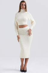 Mishka Cream Soft Boucle Knit Midi Skirt - SALE