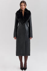 Marcel Black Faux Fur Trimmed Vegan Leather Coat