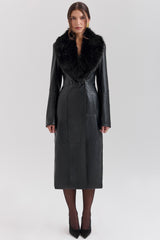 Marcel Black Faux Fur Trimmed Vegan Leather Coat