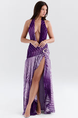 Olessia Orchid Backless Halter Maxi Dress
