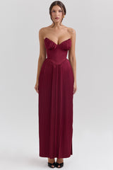 Marcella Berry Pleated Satin Maxi Dress
