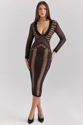 Loula Black Plunge Midi Dress - SALE