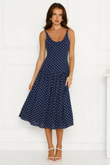Polka Dot Charm Midi Dress Navy