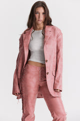 Kiera Warm Pink Vegan Leather Oversized Blazer