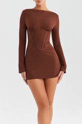 Mistress Rocks Cocoa Long Sleeve Corset Dress - SALE