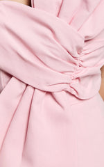 Chika Mini Dress Linen Strapless Front Bow Dress in Soft Pink