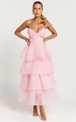 Cindy Midi Dress Layered Skirt Dress in Soft Pink