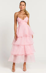 Cindy Midi Dress Layered Skirt Dress in Soft Pink