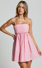 Clover Mini Dress Back Bow Babydoll Dress in Pink