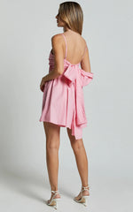 Clover Mini Dress Back Bow Babydoll Dress in Pink