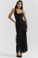 Malila Black Ruffle Maxi Dress