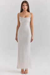 Calla Silver Pearl Embellished Maxi Dress