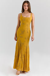Rosalia Gold Embellished Hand Beaded Maxi Dress
