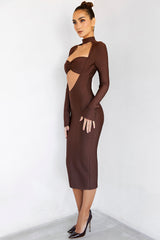 ImplicationsMistress Rocks Chocolate Bandage Cutout Midi Dress