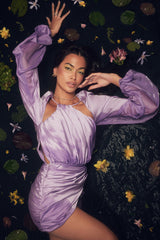 Kate Orchid Satin Wrap Front Mini Dress