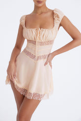 Mistress Rocks Oat Lace Trim Mini Dress - SALE