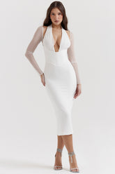 Yasmin White Plunge Midi Dress