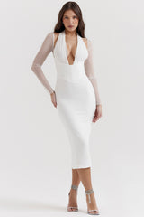 Yasmin White Plunge Midi Dress