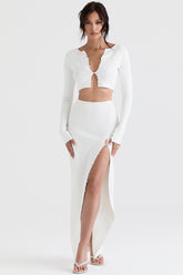 Gioia Ivory Ribbed Knit Button Front Maxi Skirt - SALE