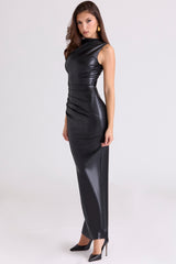 Maya Black Vegan Leather Maxi Dress