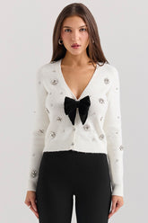Beaubella Ivory Soft Mohair Embellished Cardigan