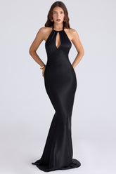 Oliviana Black Satin Maxi Dress