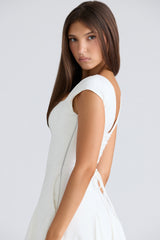 Raisa White Square Neck Twill Midi Dress