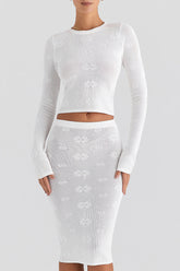 Mistress Rocks Ivory Floral Knit Midi Skirt - SALE