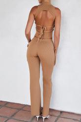 Mistress Rocks Camel Ribbed Knit Trousers - SALE