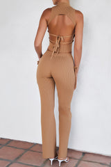 Mistress Rocks Camel Ribbed Knit Trousers - SALE