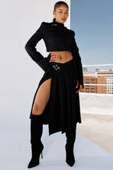 Mistress Rocks Black Pleated Wrap Front Midi Skirt - SALE
