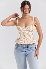 Gigou Royal Rose Print Peplum Cotton Corset