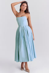 Audrey Tuscan Blue Strapless Midi Sundress