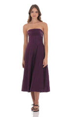 Sheen Empire Waist Midi Dress in Purple Crinkle