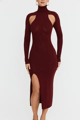 Mistress Rocks Dark Cherry Cutout Midi Dress - SALE