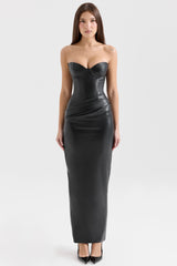 Juliana Black Strapless Vegan Leather Midi Dress