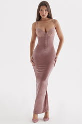 Azalea Soft Pink Velvet Midi Dress
