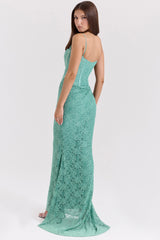 Antonina Jade Lace Corset Maxi Dress