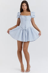 Maribel Soft Blue Broderie Corset Mini Dress
