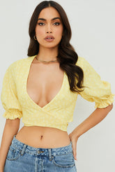 Alanya Lemon Floral Tie Front Top