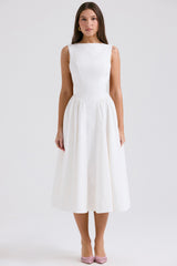 Cindy White Twill Midi Sundress