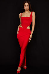 Colette Scarlet Satin Low Waist Midi Skirt