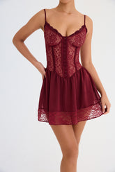 Mistress Rocks Redcurrant Lace Mini Dress - SALE