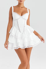 Mistress Rocks White Tiered Corset Mini Dress - SALE